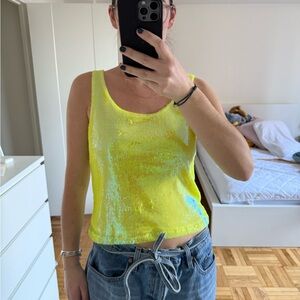 Rachel Zoe Neon Yellow Sequin Top